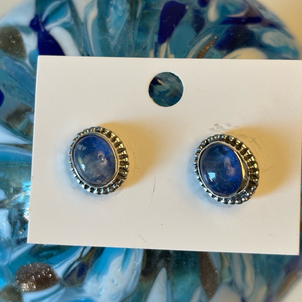 New Beautiful Blue Moonstone 1/2 Inch Oval 925 Sterling Silver Studs